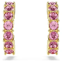Mini Hoop earrings, Round cut, Pink, Gold-tone plated by SWAROVSKI
