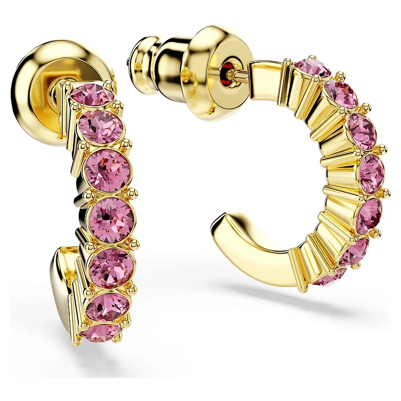 Mini Hoop earrings, Round cut, Pink, 18K gold finish