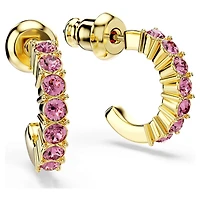 Mini Hoop earrings, Round cut, Pink, 18K gold finish