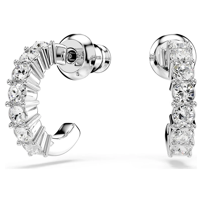 Mini Hoop earrings, Round cut, White, Rhodium plated by SWAROVSKI