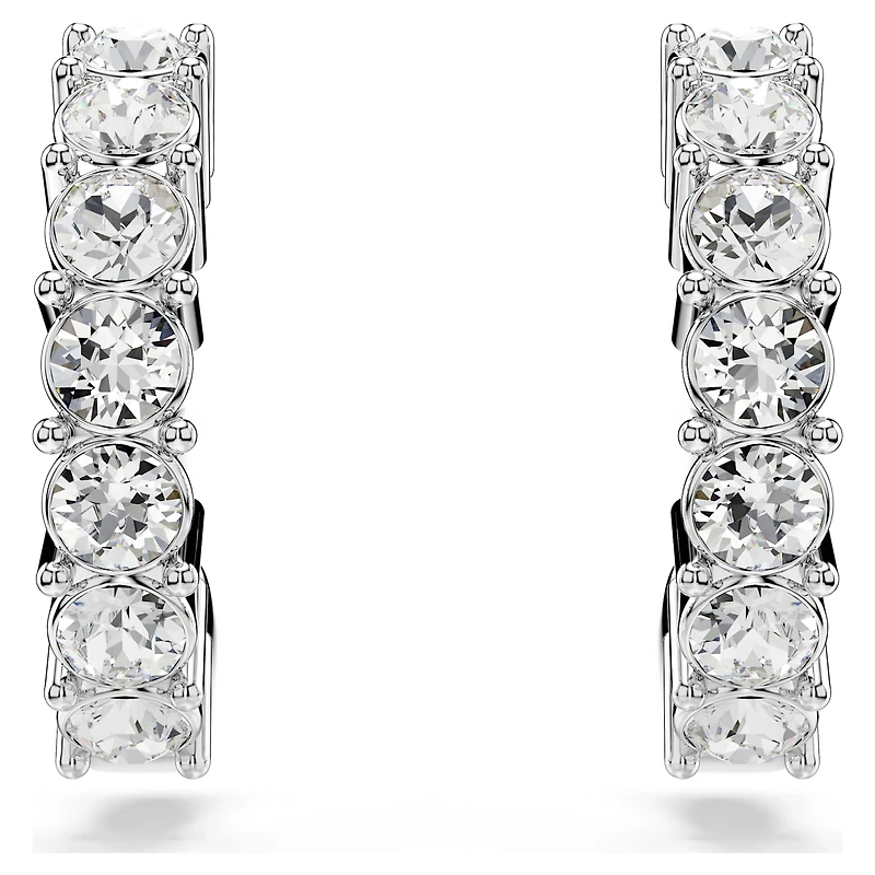Mini Hoop earrings, Round cut, White, Rhodium plated by SWAROVSKI