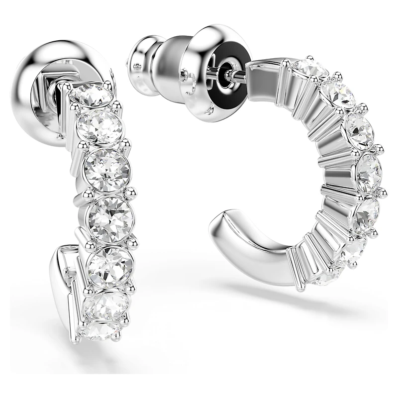 Mini Hoop earrings, Round cut, White, Rhodium plated by SWAROVSKI