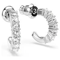 Mini Hoop earrings, Round cut, White, Rhodium plated by SWAROVSKI