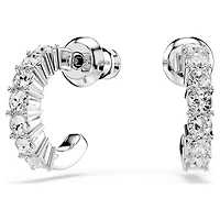 Mini Hoop earrings, Round cut, White, Rhodium plated by SWAROVSKI