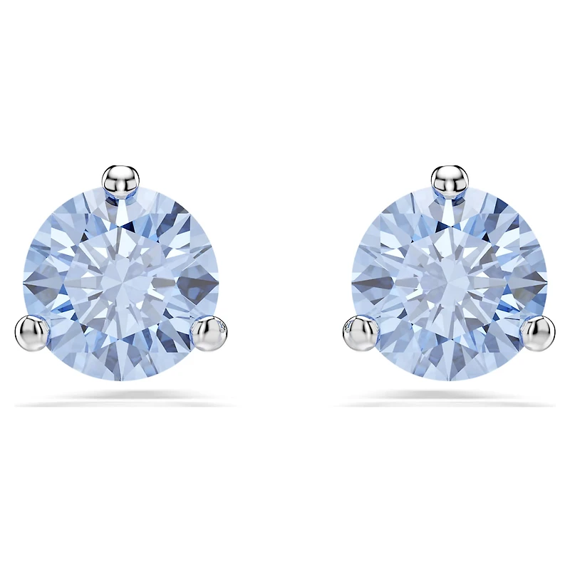 Solitaire stud earrings, Light blue, Rhodium plated by SWAROVSKI