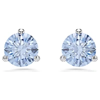 Solitaire stud earrings, Light blue, Rhodium plated by SWAROVSKI