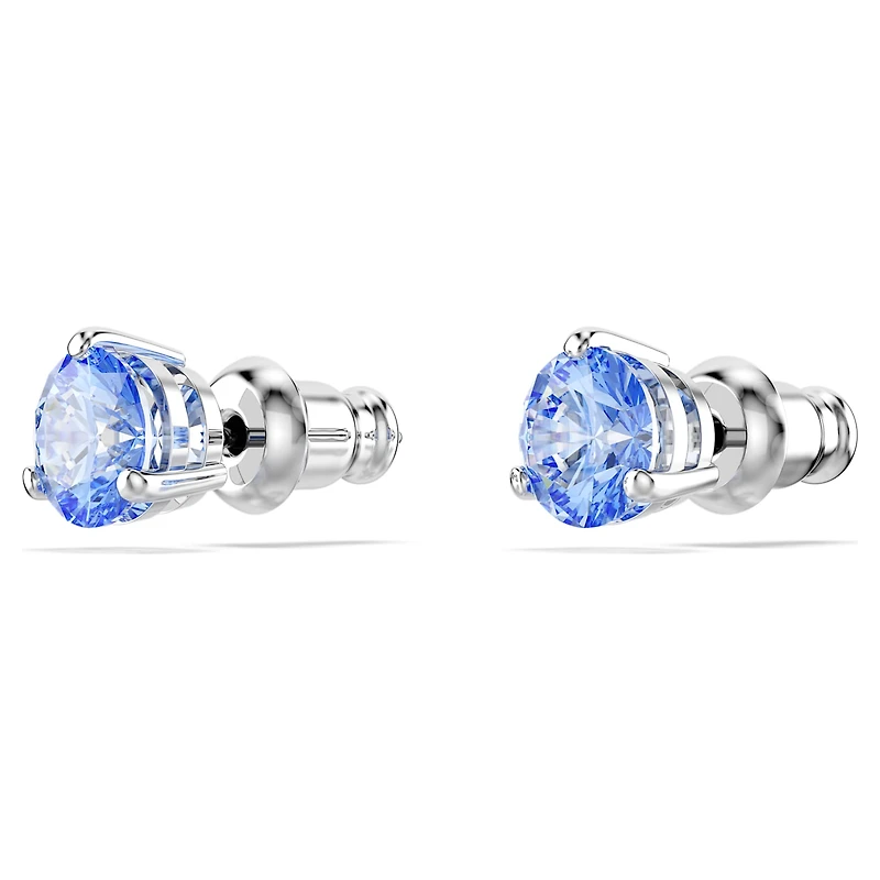 Solitaire stud earrings, Light blue, Rhodium plated by SWAROVSKI