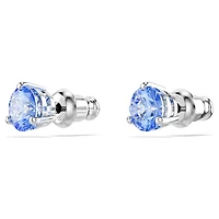 Solitaire stud earrings, Light blue, Rhodium plated by SWAROVSKI