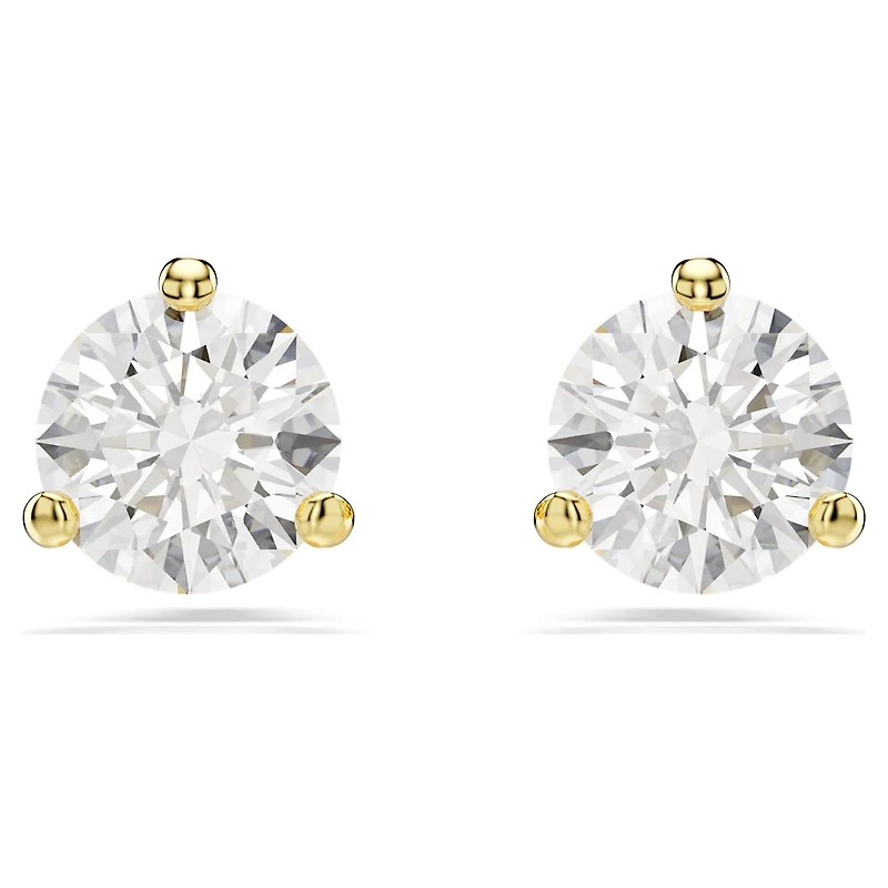 Solitaire stud earrings, Round cut, White, 18K gold finish