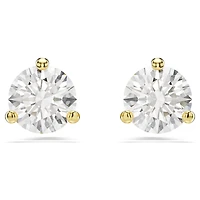 Solitaire stud earrings, Round cut, White, 18K gold finish