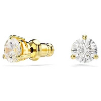 Solitaire stud earrings, Round cut, White, 18K gold finish
