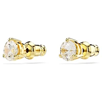 Solitaire stud earrings, Round cut, White, 18K gold finish