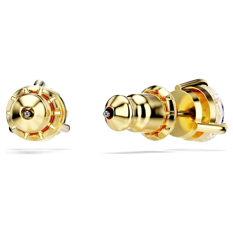 Solitaire stud earrings, Round cut, White, 18K gold finish