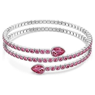Twisty cuff, Mixed cuts, Pink, Rhodium plated