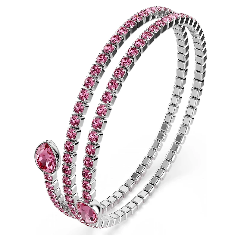 Twisty cuff, Mixed cuts, Pink, Rhodium plated by SWAROVSKI