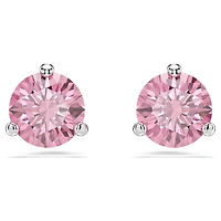 Solitaire stud earrings, Round cut, Pink, Rhodium plated by SWAROVSKI