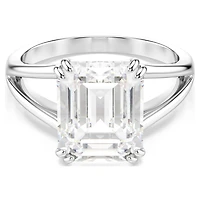 Stilla ring, Octagon cut, White, Silver-tone finish by SWAROVSKI