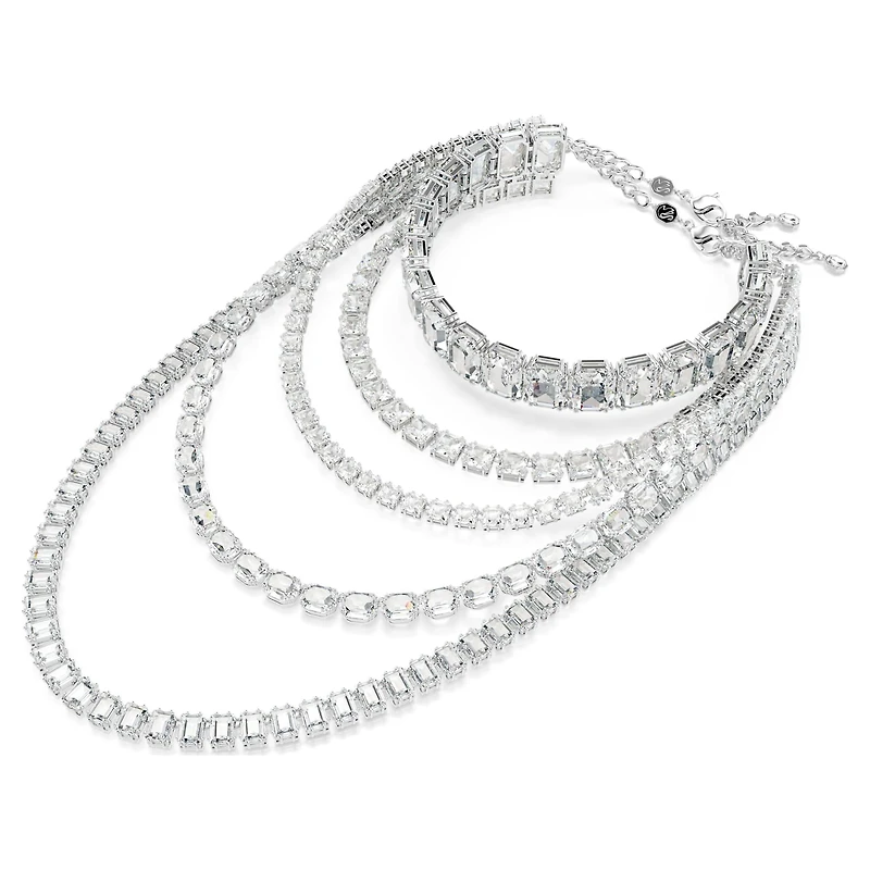Millenia layered necklace, Mixed cuts, White, Rhodium plated by SWAROVSKI