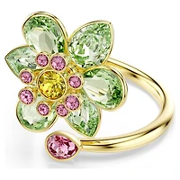 Idyllia open ring, Mixed cuts, Flower, Green, 18K gold finish