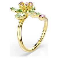 Idyllia open ring, Mixed cuts, Flower, Green, 18K gold finish