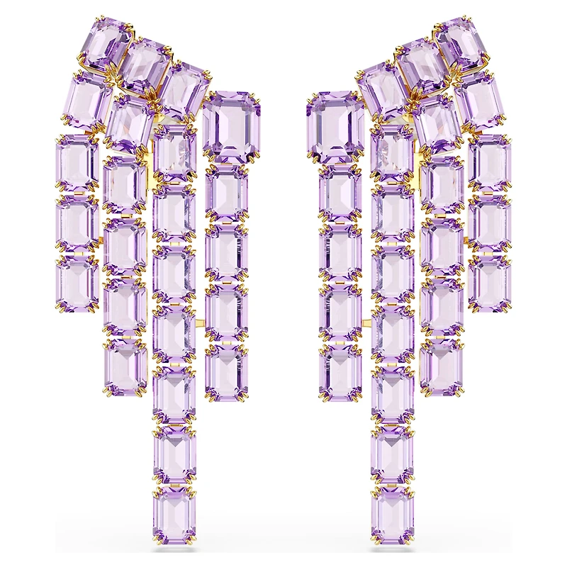 Millenia clip earrings, Octagon cut, Chandelier, Purple, 18K gold finish