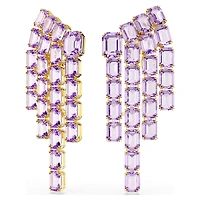 Millenia clip earrings, Octagon cut, Chandelier, Purple, 18K gold finish