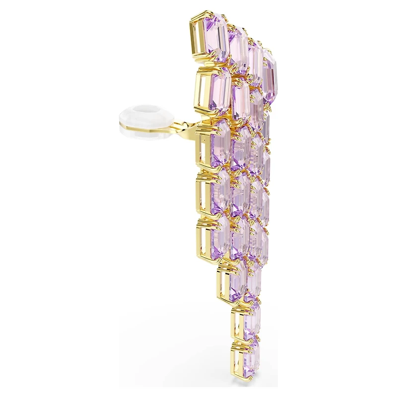 Millenia clip earrings, Octagon cut, Chandelier, Purple, 18K gold finish