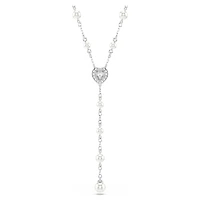 Ariana Grande x Swarovski Y necklace, Mixed cuts, Crystal pearl, Heart, White, Rhodium plated by SWAROVSKI