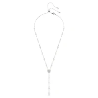 Ariana Grande x Swarovski Y necklace, Mixed cuts, Crystal pearl, Heart, White, Rhodium plated by SWAROVSKI