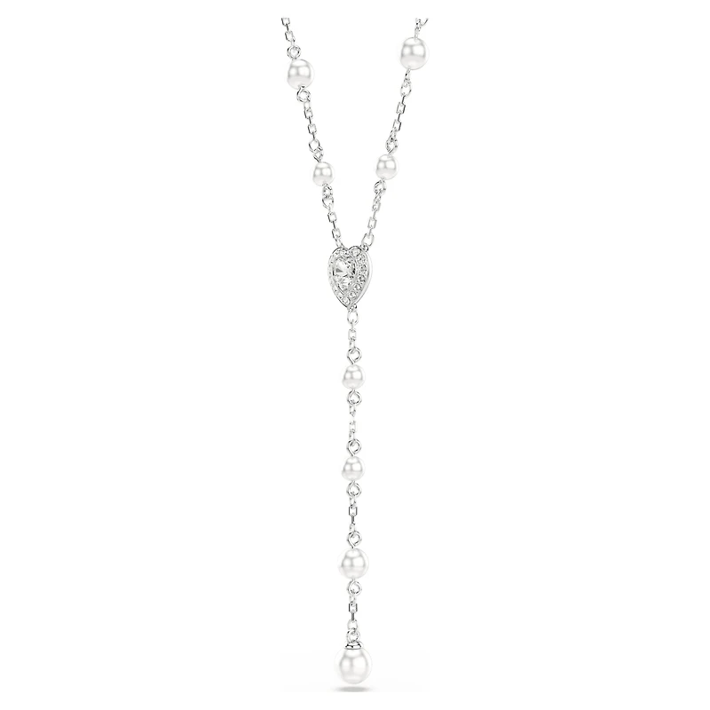 Ariana Grande x Swarovski Y necklace, Mixed cuts, Crystal pearl, Heart, White, Rhodium plated by SWAROVSKI