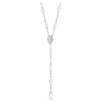 Ariana Grande x Swarovski Y necklace, Mixed cuts, Crystal pearl, Heart, White, Rhodium plated by SWAROVSKI
