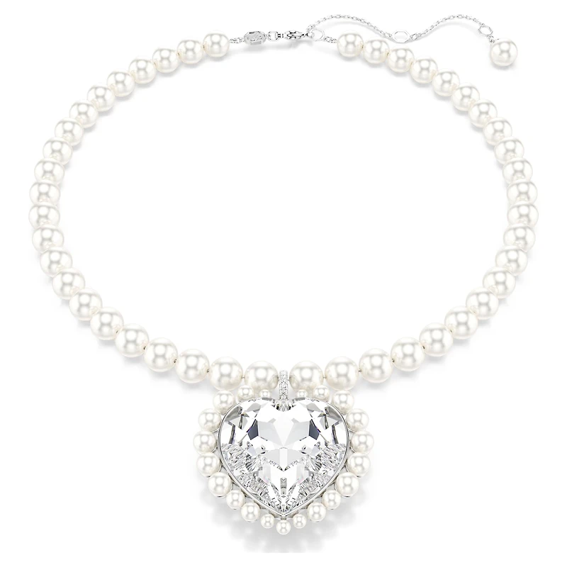 Ariana Grande x Swarovski necklace, Crystal pearl, Heart cut, Heart, White, Rhodium plated by SWAROVSKI