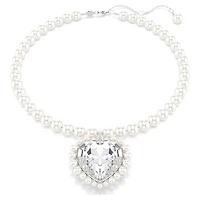 Ariana Grande x Swarovski necklace, Crystal pearl, Heart cut, Heart, White, Rhodium plated by SWAROVSKI