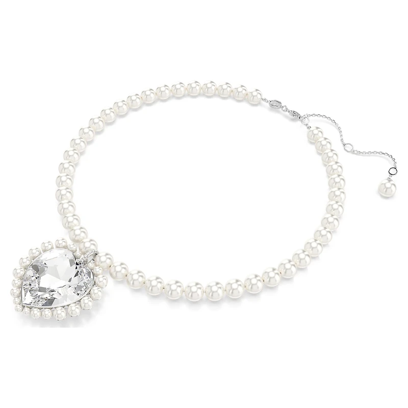 Ariana Grande x Swarovski necklace, Crystal pearl, Heart cut, Heart, White, Rhodium plated by SWAROVSKI