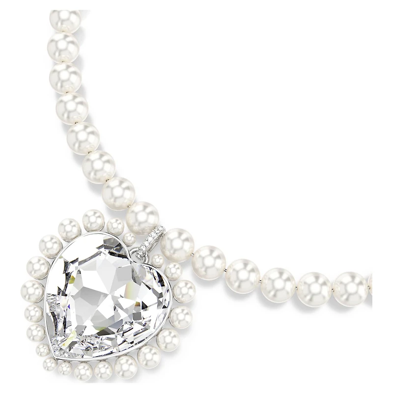 Ariana Grande x Swarovski necklace, Crystal pearl, Heart cut, Heart, White, Rhodium plated by SWAROVSKI