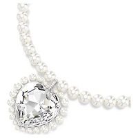 Ariana Grande x Swarovski necklace, Crystal pearl, Heart cut, Heart, White, Rhodium plated by SWAROVSKI
