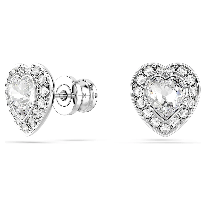 Ariana Grande x Swarovski stud earrings, Mixed cuts, Heart, White, Rhodium plated by SWAROVSKI