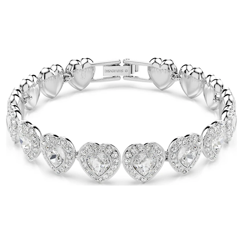 Ariana Grande x Swarovski Tennis bracelet, Mixed cuts, Heart, White, Rhodium plated by SWAROVSKI