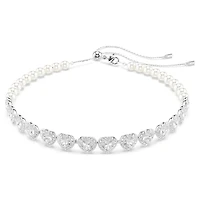 Ariana Grande x Swarovski choker, Mixed cuts, Crystal pearl, Heart, White, Rhodium plated by SWAROVSKI
