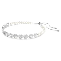 Ariana Grande x Swarovski choker, Mixed cuts, Crystal pearl, Heart, White, Rhodium plated by SWAROVSKI