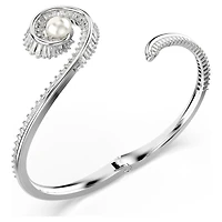 Ariana Grande x SWAROVSKI bangle, Crystal pearl, Baguette cut, White, Rhodium plated by