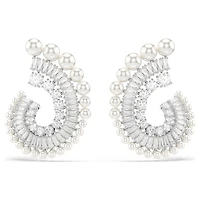 Ariana Grande x Swarovski drop earrings, Crystal Pearl, Mixed cuts, White, Rhodium plated by SWAROVSKI