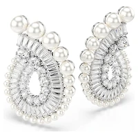 Ariana Grande x Swarovski drop earrings, Crystal Pearl, Mixed cuts, White, Rhodium plated by SWAROVSKI