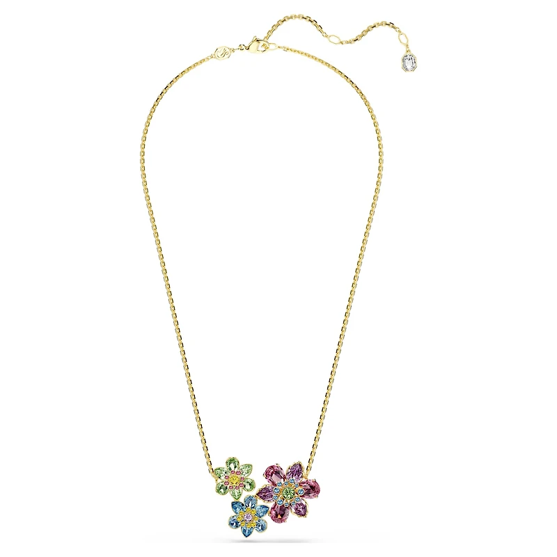 Idyllia pendant, Mixed cuts, Flower, Multicoloured, 18K gold finish