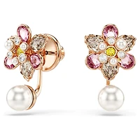 Idyllia earring jackets, Crystal pearl, Mixed cuts, Flower, Multicoloured, Rose gold-tone plated by SWAROVSKI