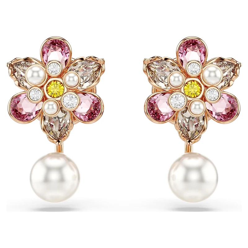 Idyllia earring jackets, Crystal pearl, Mixed cuts, Flower, Multicoloured, Rose gold-tone plated by SWAROVSKI