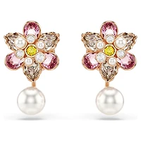 Idyllia earring jackets, Crystal pearl, Mixed cuts, Flower, Multicoloured, Rose gold-tone plated by SWAROVSKI
