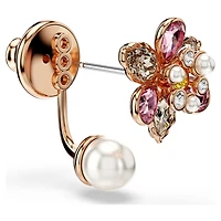 Idyllia earring jackets, Crystal pearl, Mixed cuts, Flower, Multicoloured, Rose gold-tone plated by SWAROVSKI