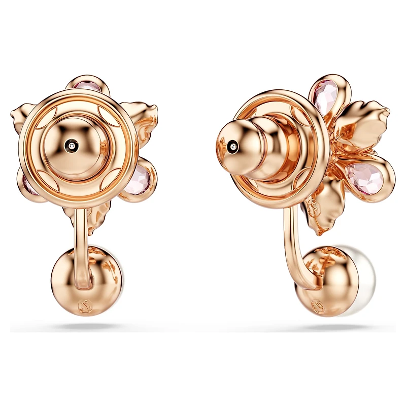 Idyllia earring jackets, Crystal pearl, Mixed cuts, Flower, Multicoloured, Rose gold-tone plated by SWAROVSKI