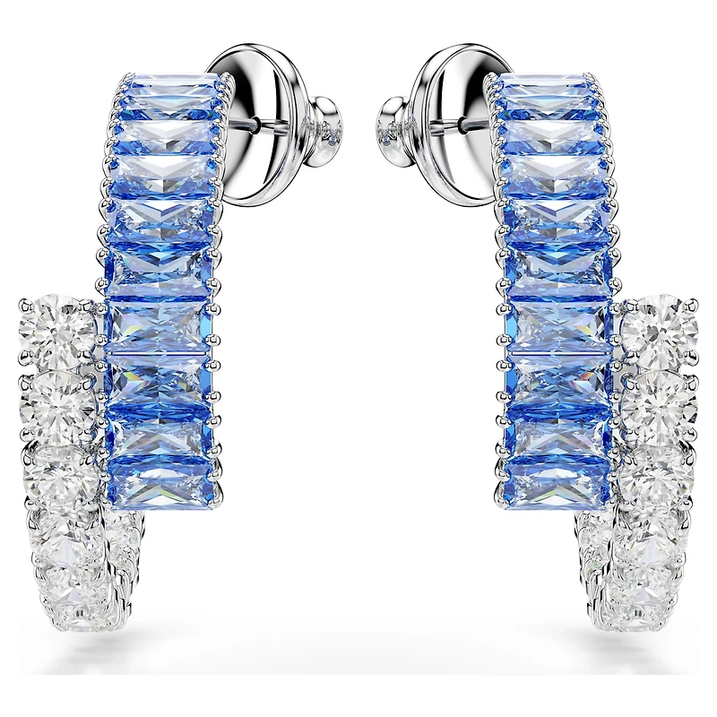 Matrix hoop earrings, Mixed cuts, Blue, Rhodium plated by SWAROVSKI